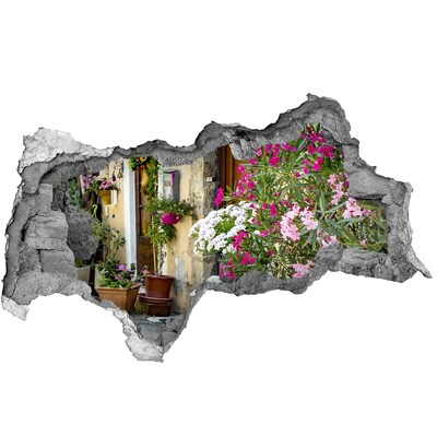 Sticker mural effet trou 3d Un coin fleuri dans la ville