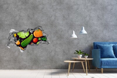 Sticker trou dans le mur Fruits et légumes dans un trou dans le mur