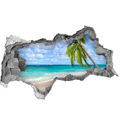 Sticker mural effet trou 3d Plage des Caraïbes à travers un trou dans le mur