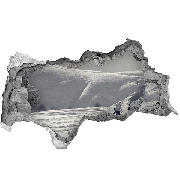 Sticker mural effet trou 3d paysage de montagne hivernal