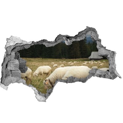 Autocollant à effet 3d trou Des moutons dans le pré