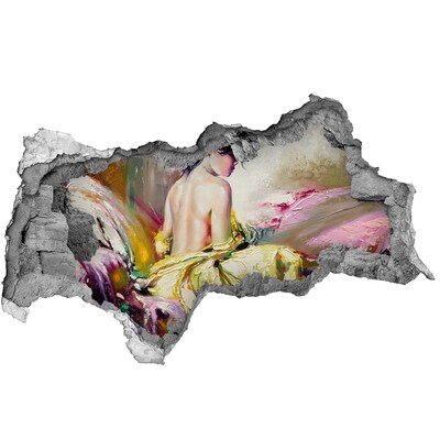 Autocollant à effet 3d trou Femme en robe jaune