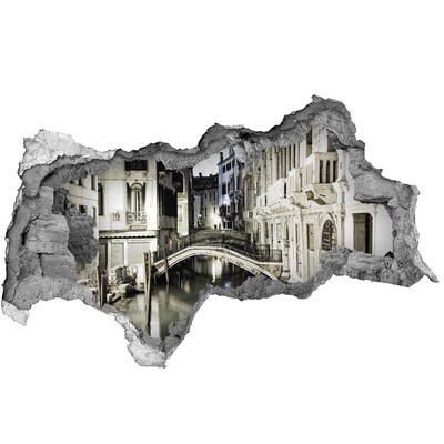 Sticker mural effet trou 3d Venise la nuit