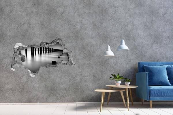 Sticker mural effet trou 3d Une jetée submergée dans un cadre monochrome