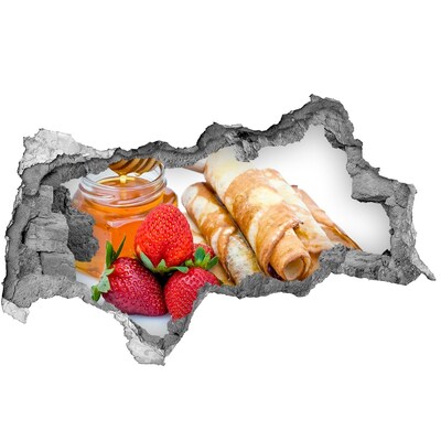 Sticker trou dans le mur Délicieuses crêpes aux fraises