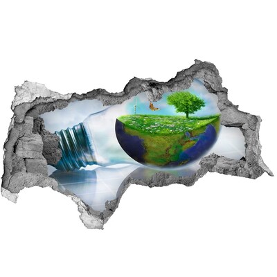 Sticker trou dans le mur Planète verte à travers un trou dans le mur