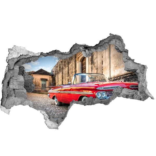 Sticker trou dans le mur Chevrolet rouge béton