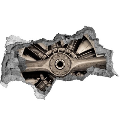 Sticker trou dans le mur Moteur d'avion dans un mur endommagé