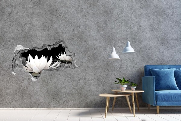 Sticker mural effet trou 3d Fleurs d'eau dans un étang mystérieux