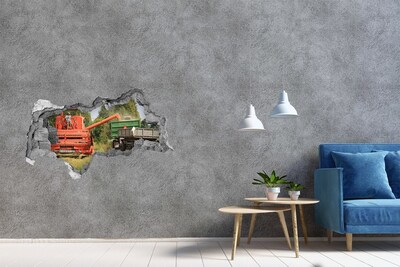 Sticker mural effet trou 3d Machines agricoles en action