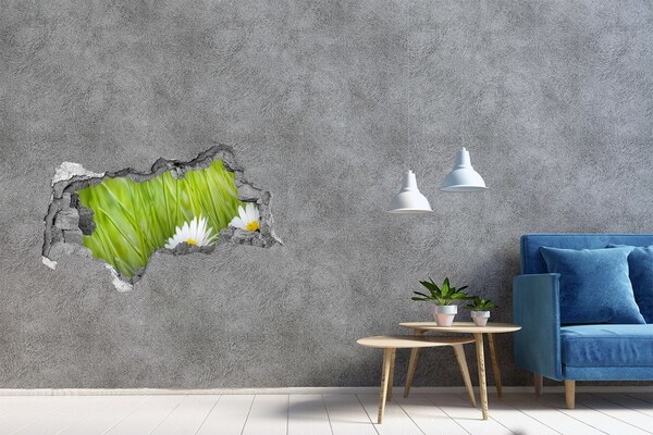 Sticker mural effet trou 3d Une fleur dans un jardin verdoyant