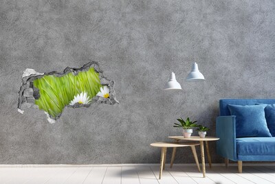 Sticker mural effet trou 3d Une fleur dans un jardin verdoyant