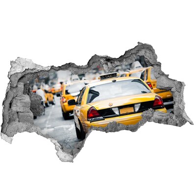 Sticker mural effet trou 3d Les taxis new-yorkais en action
