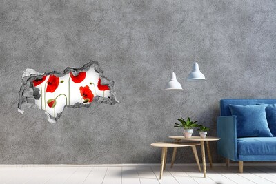 Sticker mural effet trou 3d Des coquelicots dans un trou dans le mur