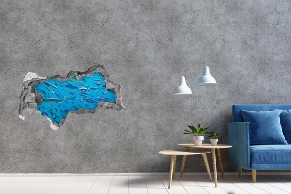 Sticker mural effet trou 3d Le monde sous-marin des poissons