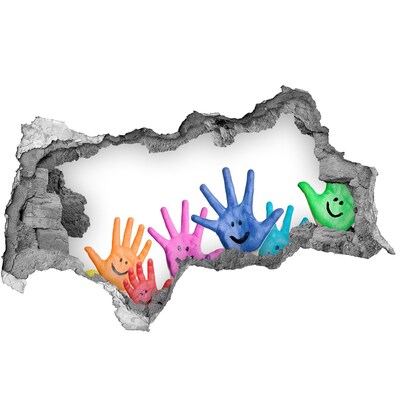 Sticker mural effet trou 3d Des mains joyeuses sur fond de béton
