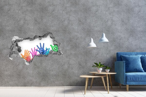 Sticker mural effet trou 3d Des mains joyeuses sur fond de béton