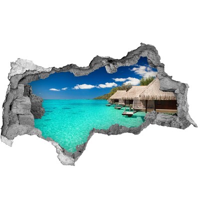 Sticker mural effet trou 3d Le lagon paradisiaque parmi les bungalows