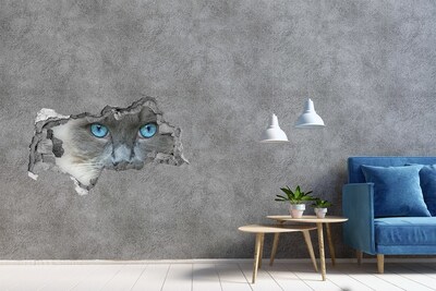 Autocollant à effet 3d trou Chat aux yeux bleus béton