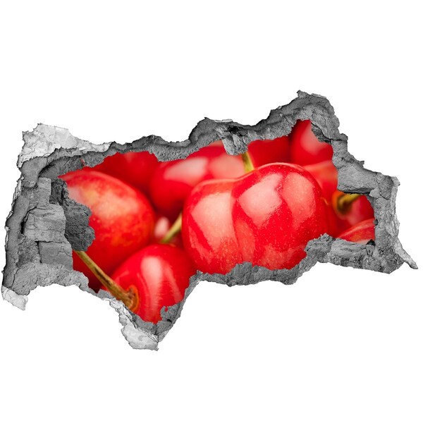 Sticker mural effet trou 3d Des cerises juteuses dans un trou dans le mur