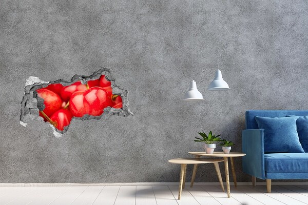 Sticker mural effet trou 3d Des cerises juteuses dans un trou dans le mur