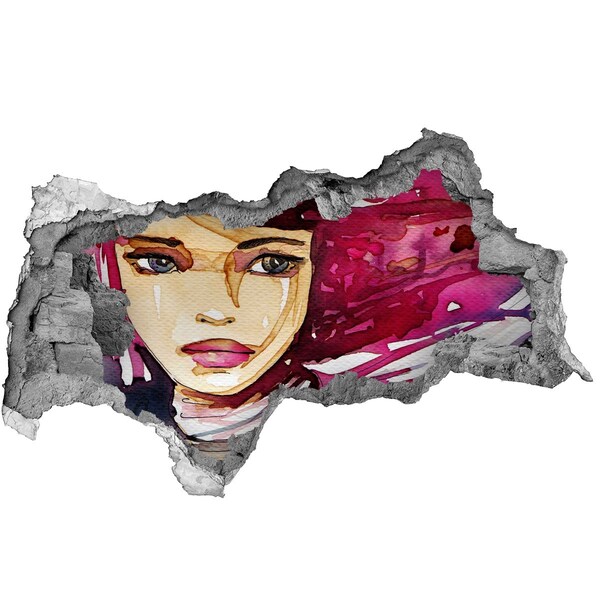 Sticker trou dans le mur Portrait avec des accents roses