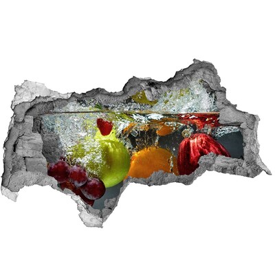 Sticker mural effet trou 3d Cascade de fruits