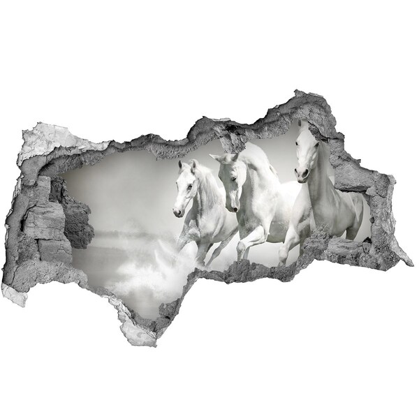 Sticker mural effet trou 3d Chevaux blancs au galop