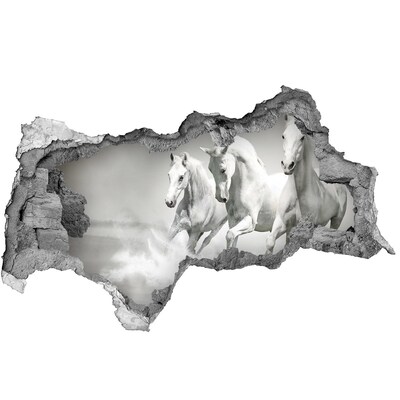 Sticker mural effet trou 3d Chevaux blancs au galop