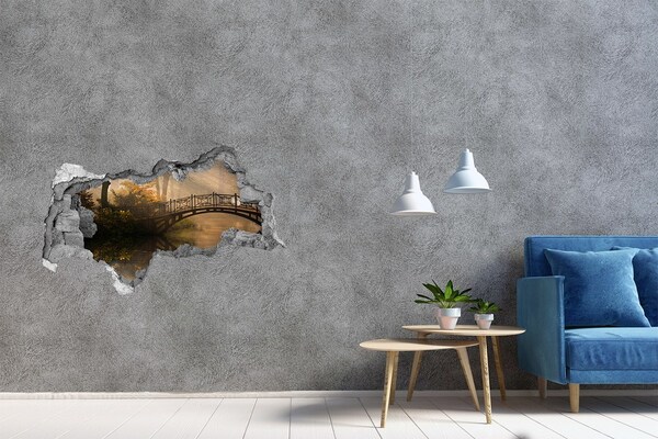 Autocollant à effet 3d trou Un pont dans un parc brumeux