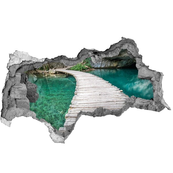 Autocollant à effet 3d trou Pont mystérieux au-dessus d'une eau turquoise