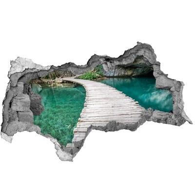 Autocollant à effet 3d trou Pont mystérieux au-dessus d'une eau turquoise