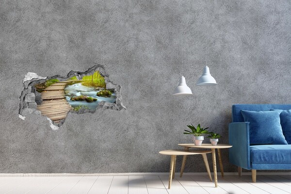 Autocollant à effet 3d trou Un ruisseau dans la forêt