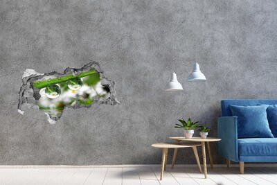 Sticker mural effet trou 3d Oasis florale avec des gouttes d'eau