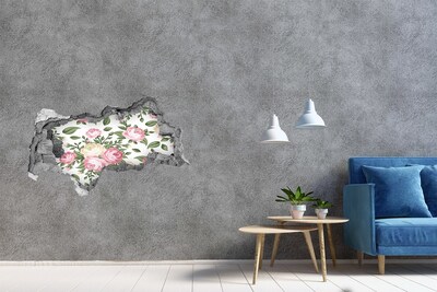 Sticker mural effet trou 3d Roses béton