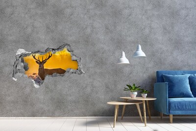 Sticker mural effet trou 3d Cerf dans une lumière dorée