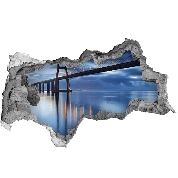Sticker mural effet trou 3d Pont illuminé béton
