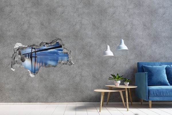 Sticker mural effet trou 3d Un pont au-dessus de l'eau dans une scène nocturne
