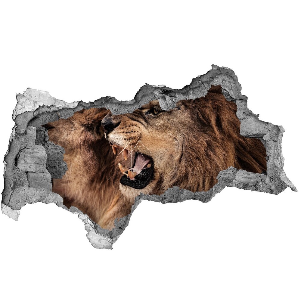 Sticker mural effet trou 3d Lions rugissants béton