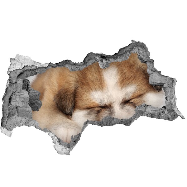 Sticker mural effet trou 3d Un adorable chiot dans un trou dans le mur