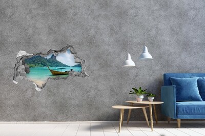 Autocollant mural trou Plage paradisiaque avec bateau