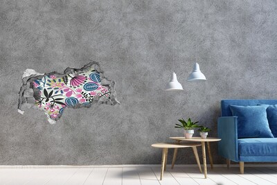 Sticker mural effet trou 3d Motif floral béton