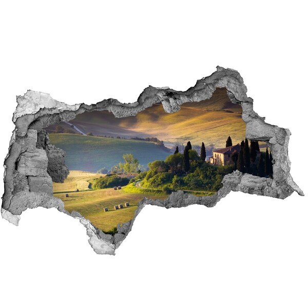 Sticker mural effet trou 3d Le paysage idyllique de la Toscane