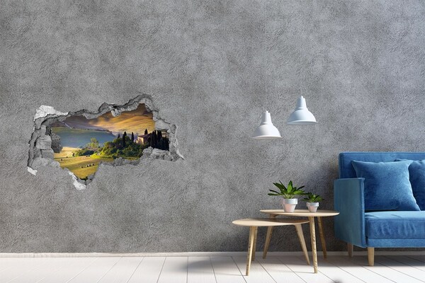 Sticker mural effet trou 3d Le paysage idyllique de la Toscane