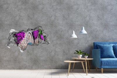 Sticker trou dans le mur Allée fleurie dans le mur de pierre