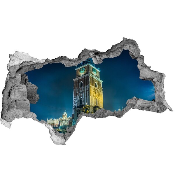 Sticker mural effet trou 3d La tour de l'horloge de Cracovie