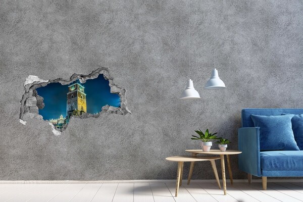 Sticker mural effet trou 3d La tour de l'horloge de Cracovie