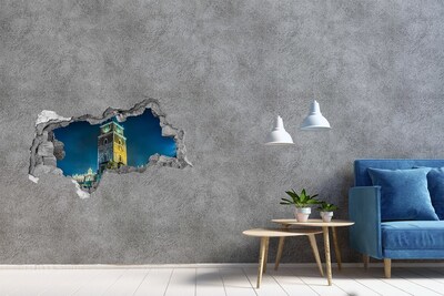 Sticker mural effet trou 3d La tour de l'horloge de Cracovie