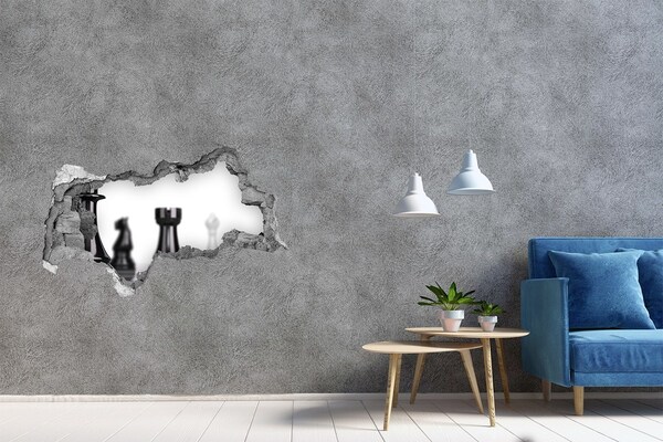 Sticker mural effet trou 3d Jouer aux échecs à travers un trou dans le mur