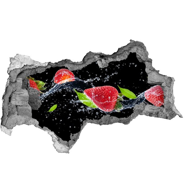 Sticker mural effet trou 3d Fraise dans l'eau